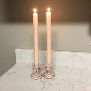 Vintage Wooden Hand Painted Floral Candlestick Holders